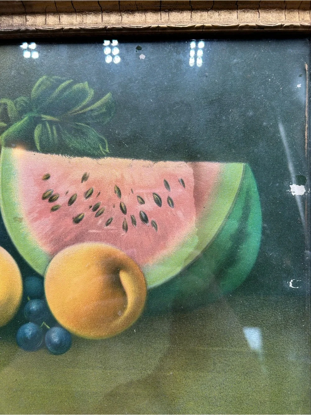Vintage Fruit Still Life print Wall Art - watermelon, peaches, gesso frame